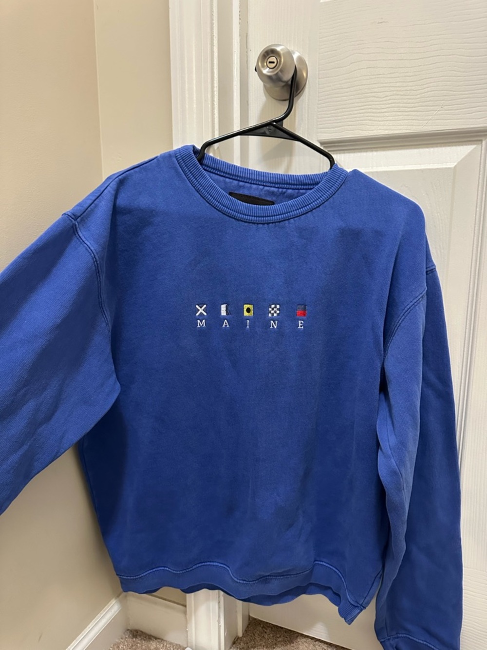 Blue "MAINE" Nautical Signal Flag Crewneck Sweatshirt